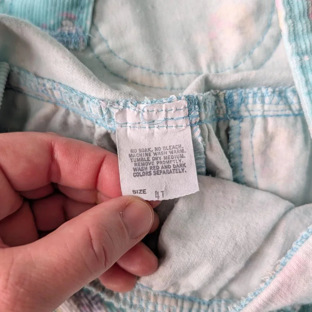Vintage Oshkosh B'Gosh Teal Corduroy Bunny Rabbit Pattern Overall Dress size 4T